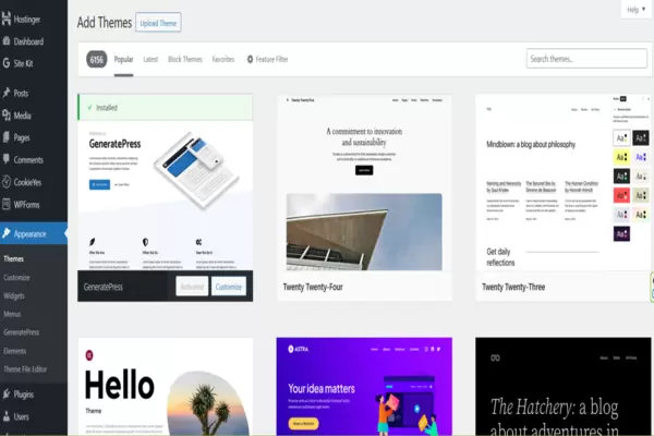 Themes Themes on The WordPress Admin